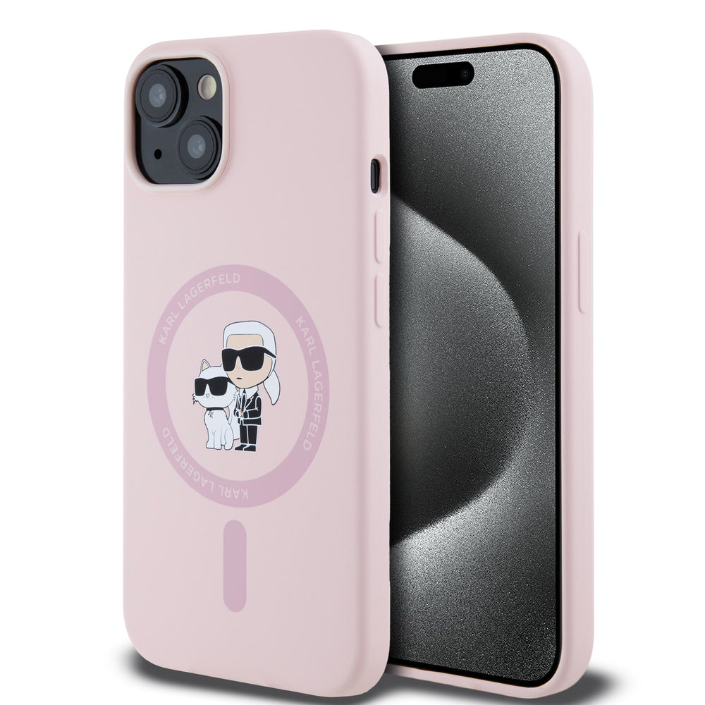 Karl Lagerfeld iPhone 14 & 13 Backcover hoesje Magsafe - KC head Ring - Roze-Hoesjes-Ilumina Benelux