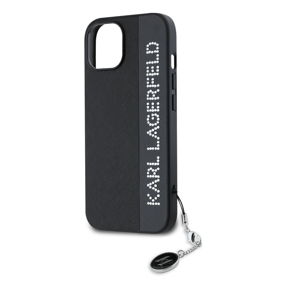 Karl Lagerfeld iPhone 14 & 13 Backcover hoesje Saffiano rhinestones and charm - Zwart-Hoesjes-Ilumina Benelux