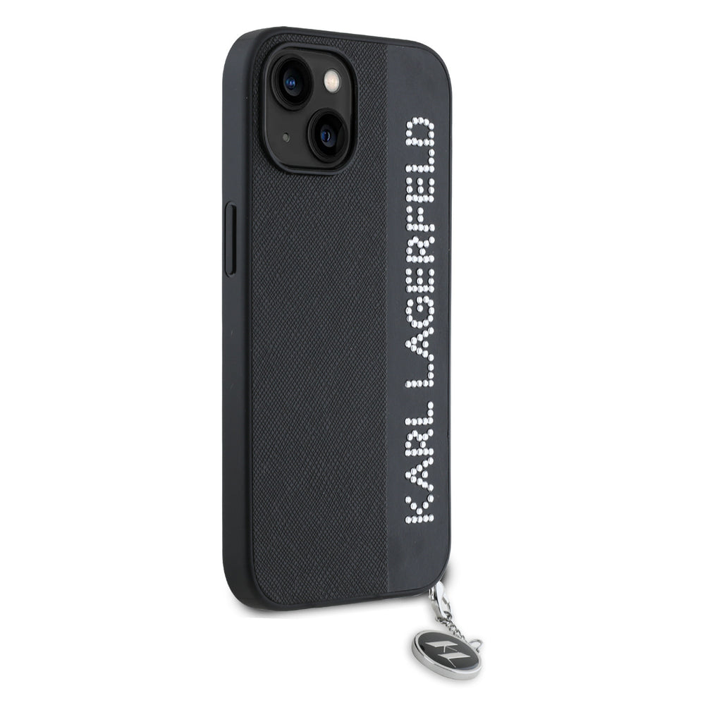Karl Lagerfeld iPhone 14 & 13 Backcover hoesje Saffiano rhinestones and charm - Zwart-Hoesjes-Ilumina Benelux