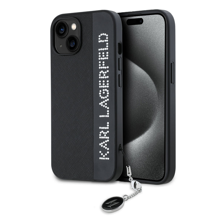 Karl Lagerfeld iPhone 14 & 13 Backcover hoesje Saffiano rhinestones and charm - Zwart-Hoesjes-Ilumina Benelux