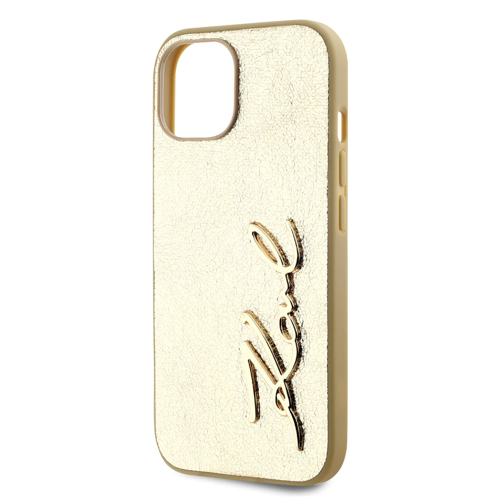 Karl Lagerfeld iPhone 14 & 13 Backcover hoesje Wrinkled - Metal signature - Goud-Hoesjes-Ilumina Benelux