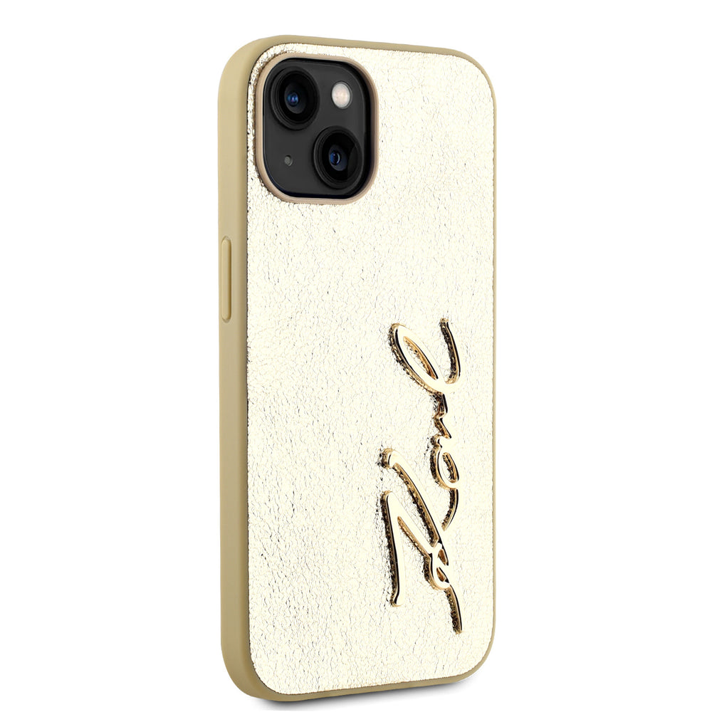 Karl Lagerfeld iPhone 14 & 13 Backcover hoesje Wrinkled - Metal signature - Goud-Hoesjes-Ilumina Benelux