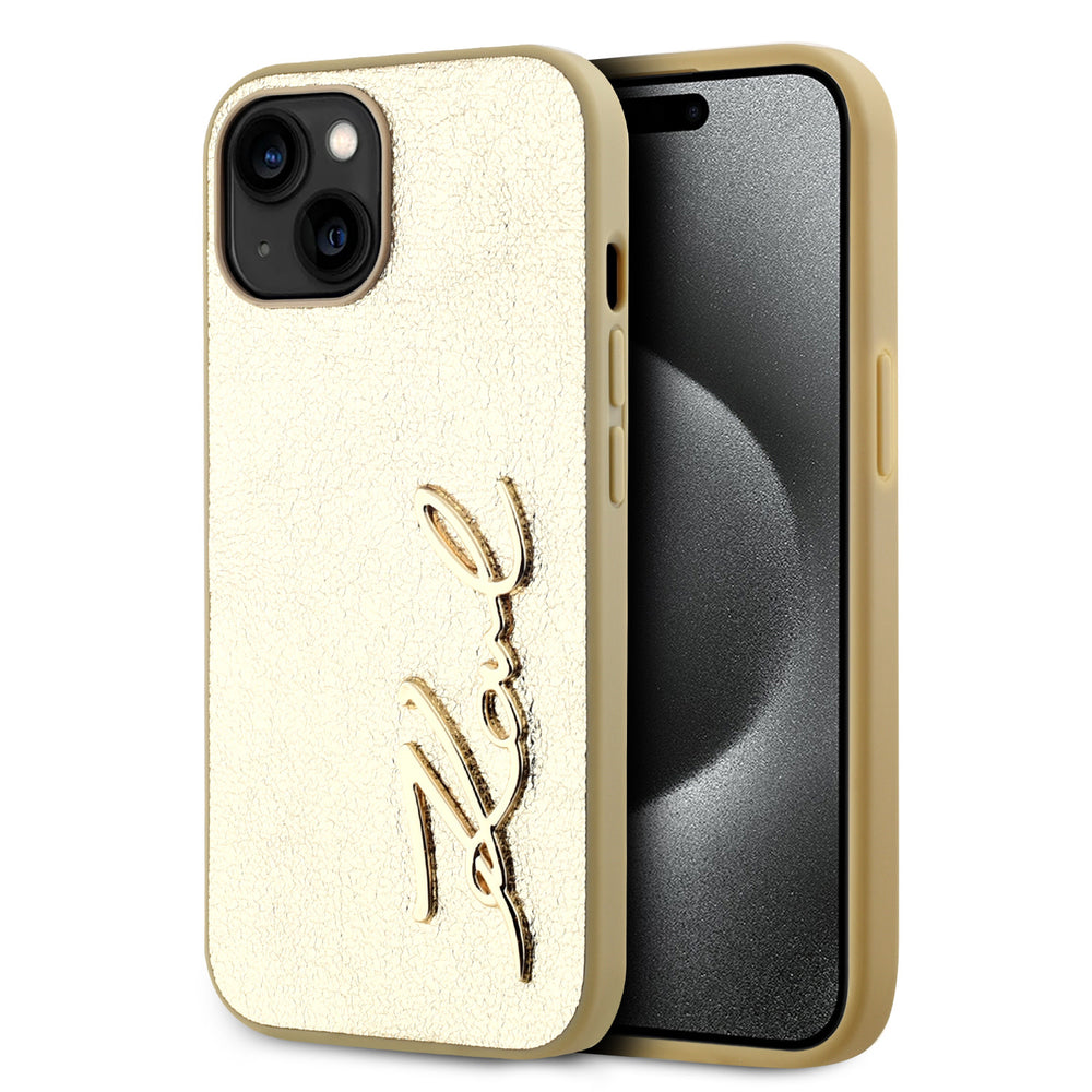 Karl Lagerfeld iPhone 14 & 13 Backcover hoesje Wrinkled - Metal signature - Goud-Hoesjes-Ilumina Benelux
