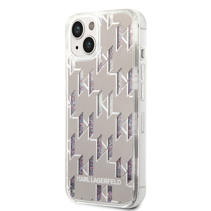 Karl Lagerfeld iPhone 14 & 13 TPU Backcover - Liquid Glitter - Monogram - Zilver-Hoesjes-Ilumina Benelux
