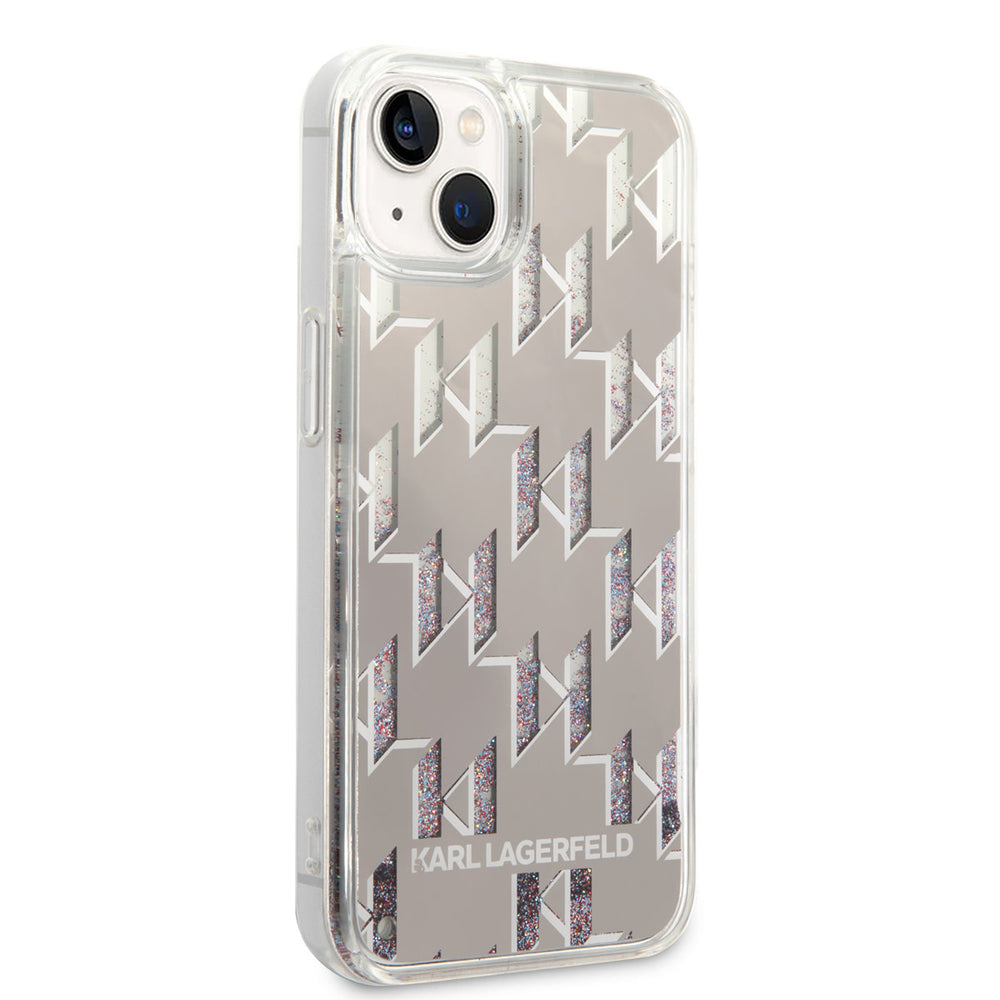 Karl Lagerfeld iPhone 14 & 13 TPU Backcover - Liquid Glitter - Monogram - Zilver-Hoesjes-Ilumina Benelux