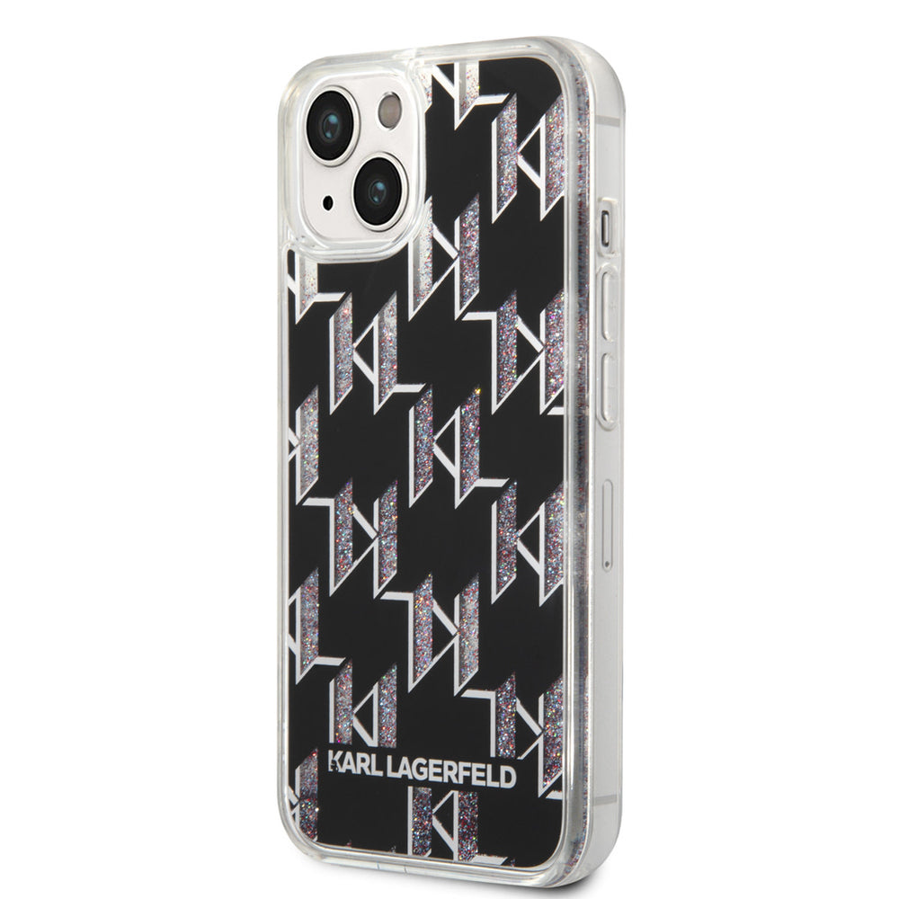 Karl Lagerfeld iPhone 14 & 13 TPU Backcover - Liquid Glitter -Monogram - Zwart-Hoesjes-Ilumina Benelux