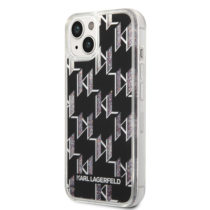 Karl Lagerfeld iPhone 14 & 13 TPU Backcover - Liquid Glitter -Monogram - Zwart-Hoesjes-Ilumina Benelux