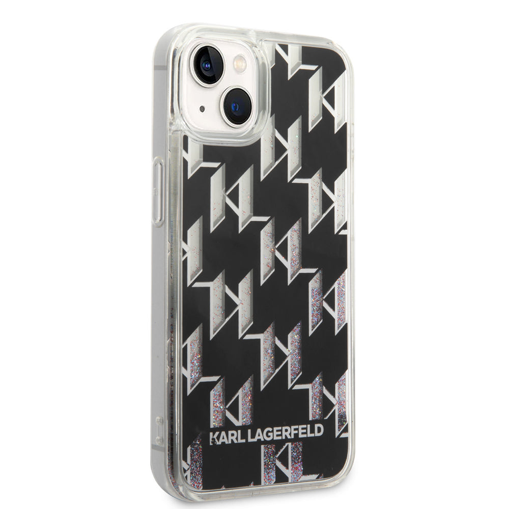 Karl Lagerfeld iPhone 14 & 13 TPU Backcover - Liquid Glitter -Monogram - Zwart-Hoesjes-Ilumina Benelux