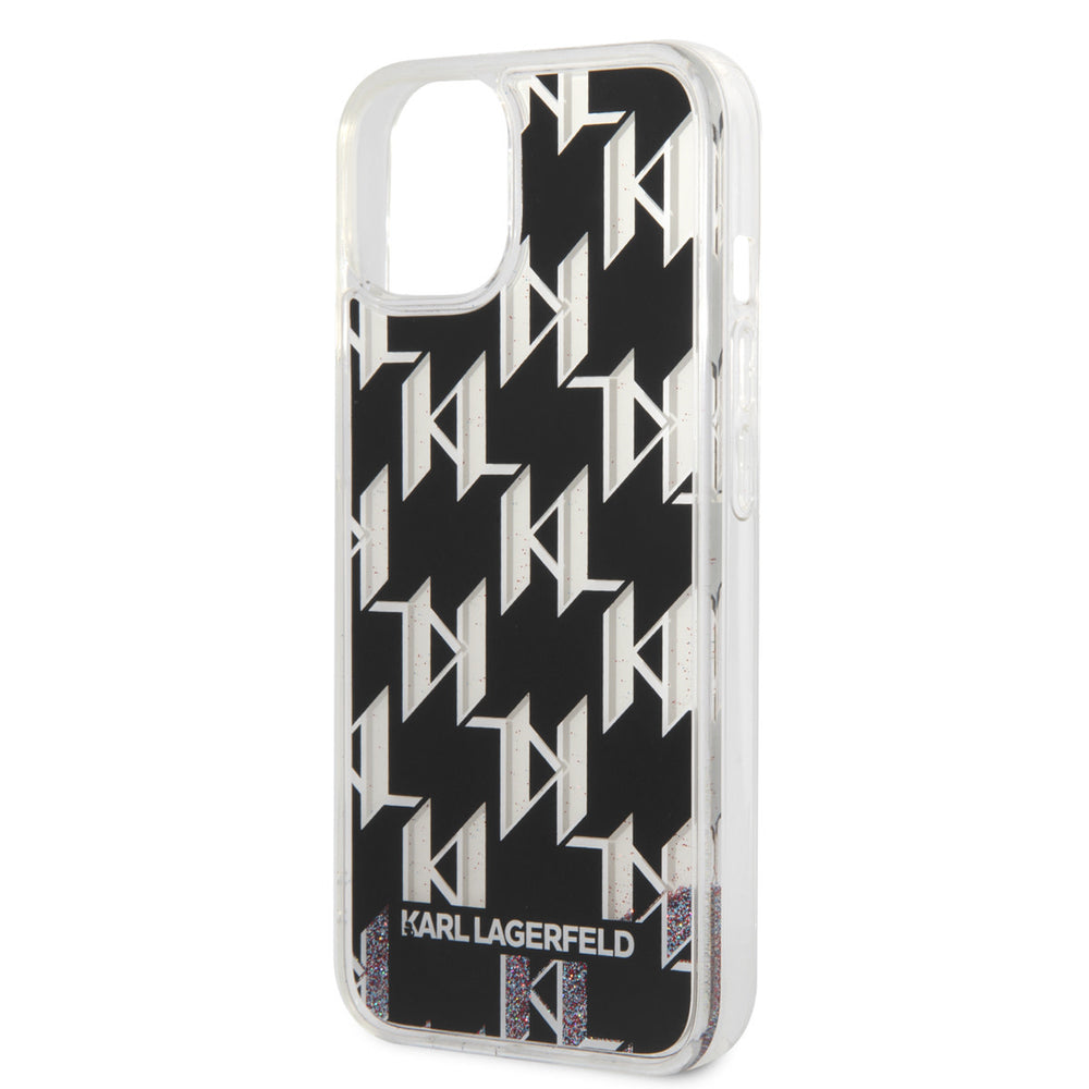 Karl Lagerfeld iPhone 14 & 13 TPU Backcover - Liquid Glitter -Monogram - Zwart-Hoesjes-Ilumina Benelux