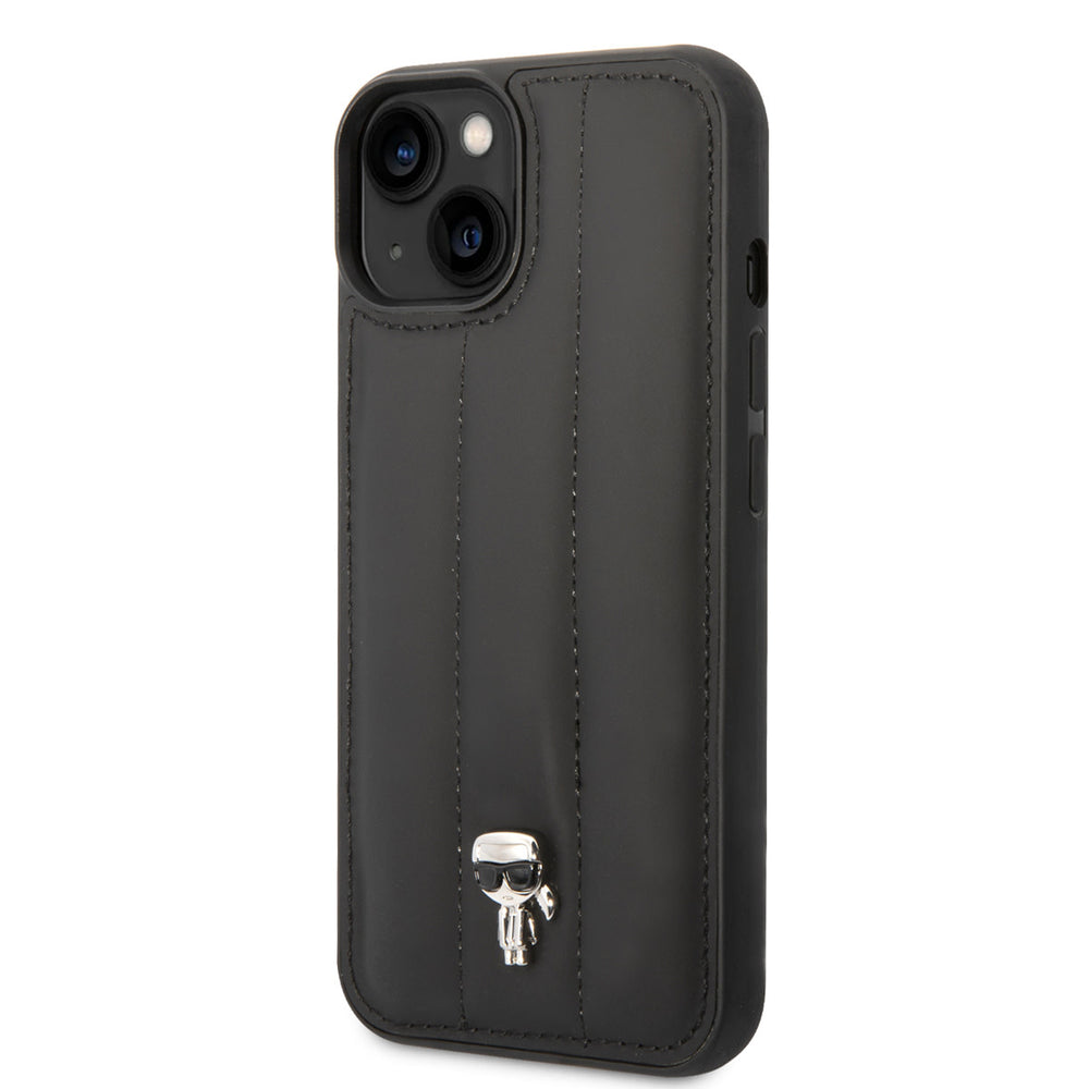 Karl Lagerfeld iPhone 14 & 15 Plus Hardcase Backcover - Puffy Ikonik Pin - Nylon - Zwart-Hoesjes-Ilumina Benelux