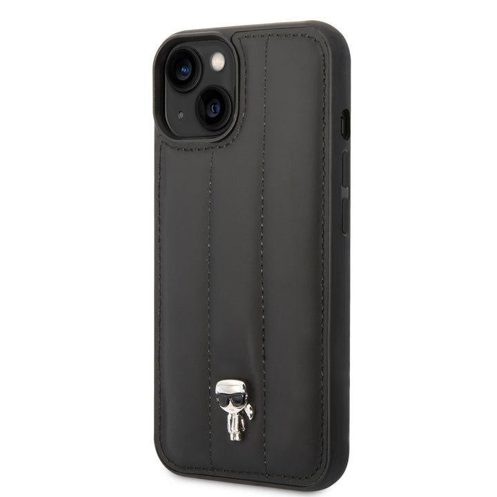 Karl Lagerfeld iPhone 14 & 15 Plus Hardcase Backcover - Puffy Ikonik Pin - Nylon - Zwart-Hoesjes-Ilumina Benelux