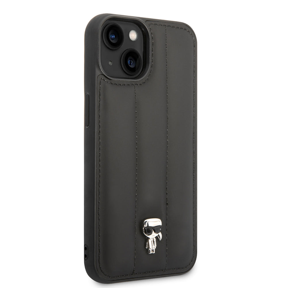 Karl Lagerfeld iPhone 14 & 15 Plus Hardcase Backcover - Puffy Ikonik Pin - Nylon - Zwart-Hoesjes-Ilumina Benelux