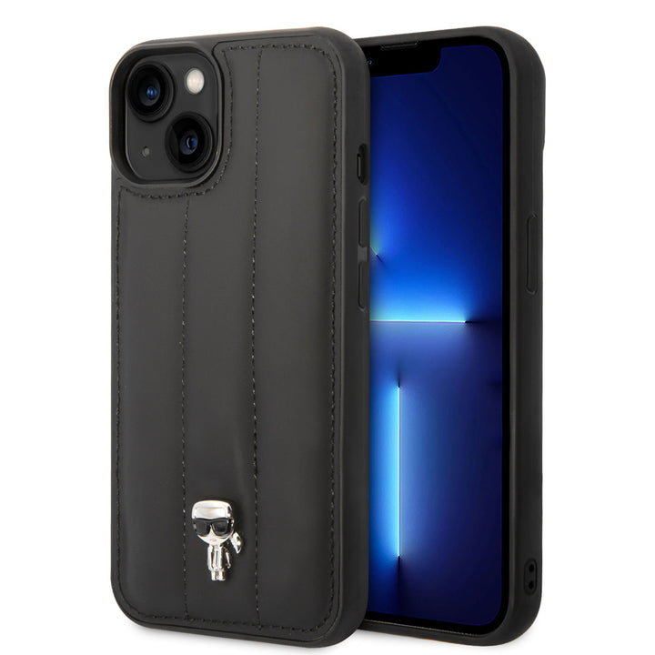 Karl Lagerfeld iPhone 14 & 15 Plus Hardcase Backcover - Puffy Ikonik Pin - Nylon - Zwart-Hoesjes-Ilumina Benelux