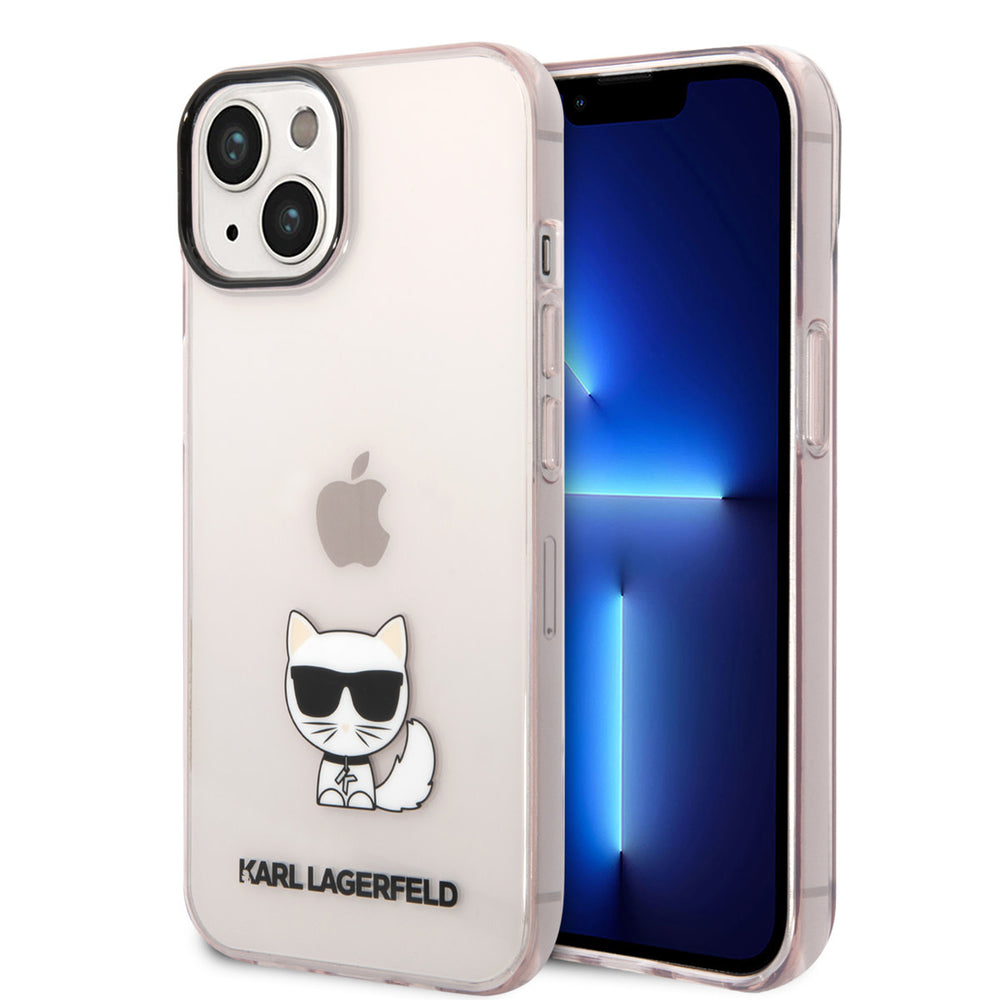 Karl Lagerfeld iPhone 14 & 15 Plus TPU Backcover - Choupette - Transparent - Roze-Hoesjes-Ilumina Benelux