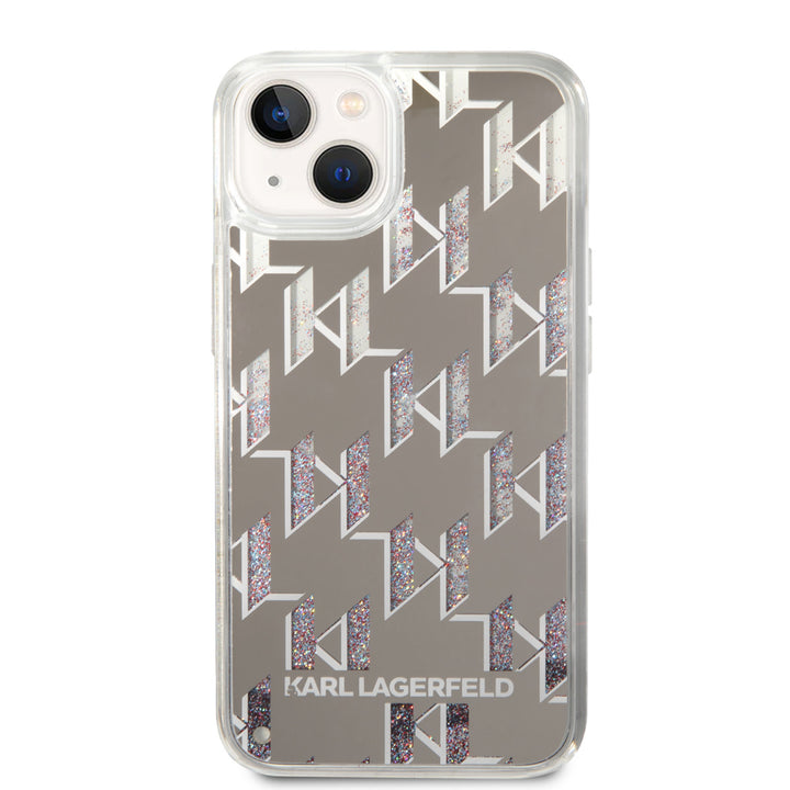 Karl Lagerfeld iPhone 14 & 15 Plus TPU Backcover - Liquid Glitter - Monogram - Zilver-Hoesjes-Ilumina Benelux