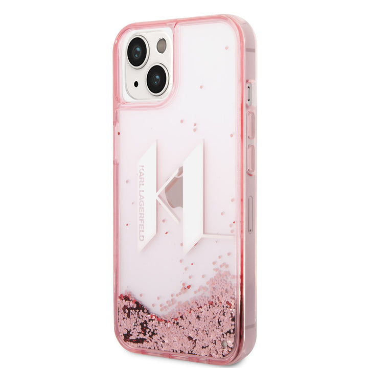 Karl Lagerfeld iPhone 14 Backcover hoesje - Liquid Glitter KL Logo - Roze-Hoesjes-Ilumina Benelux
