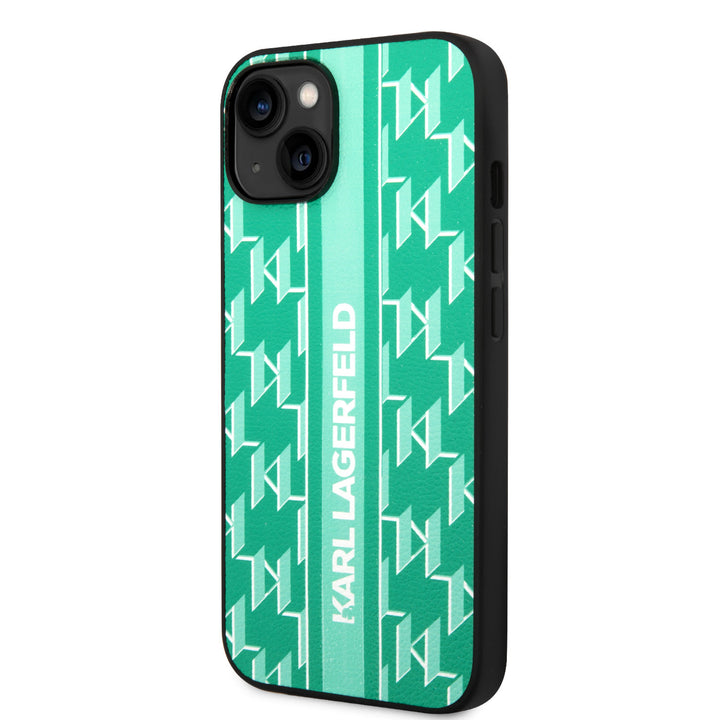 Karl Lagerfeld iPhone 14 Backcover hoesje - Monogram Stripe - Groen-Hoesjes-Ilumina Benelux