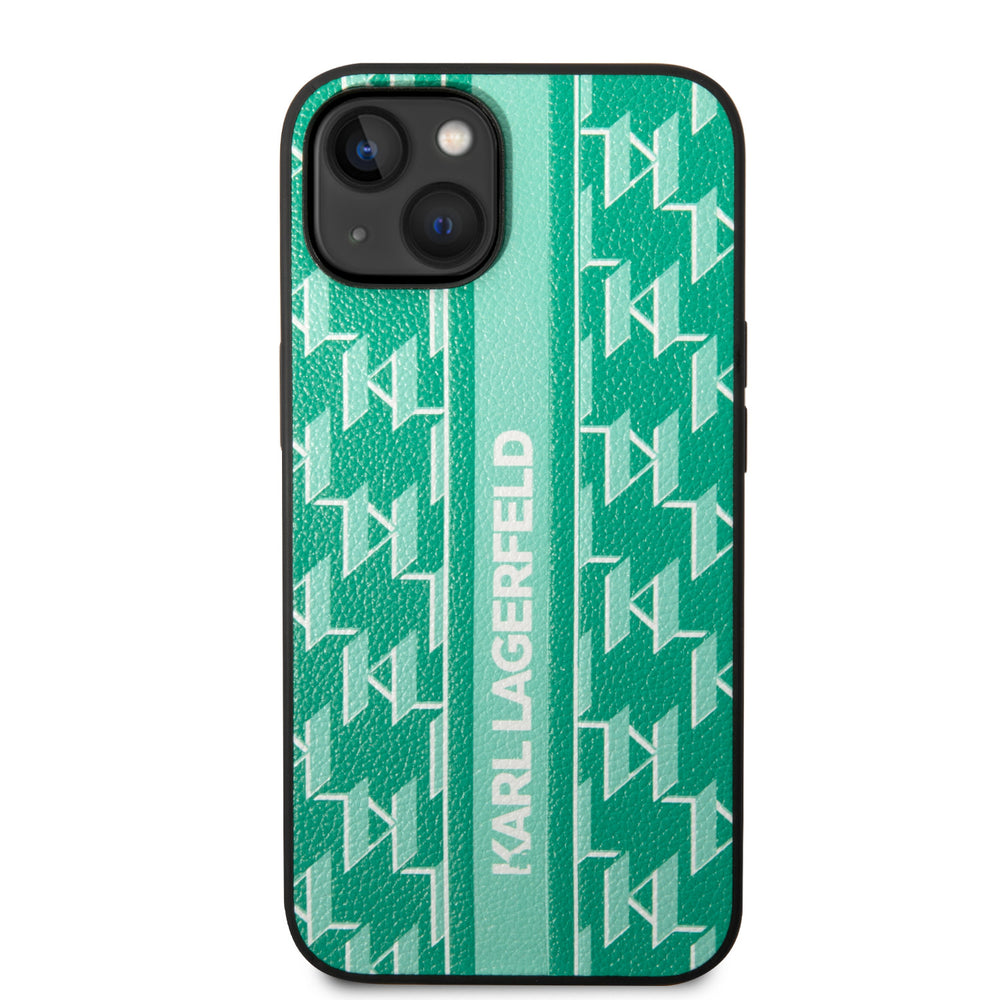 Karl Lagerfeld iPhone 14 Backcover hoesje - Monogram Stripe - Groen-Hoesjes-Ilumina Benelux