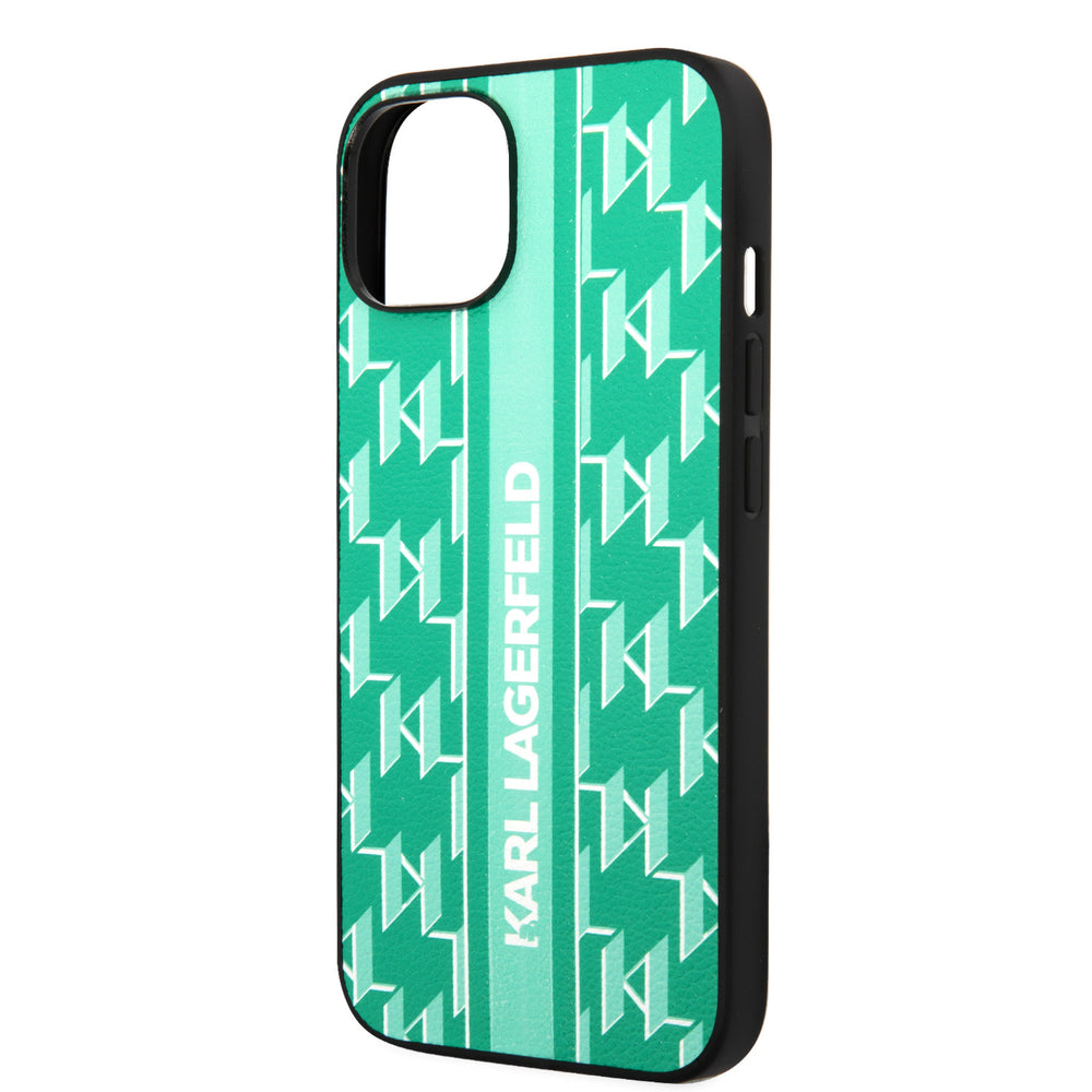 Karl Lagerfeld iPhone 14 Backcover hoesje - Monogram Stripe - Groen-Hoesjes-Ilumina Benelux