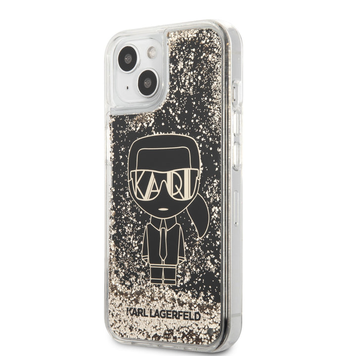 Karl Lagerfeld iPhone 14 Plus Backcover hoesje - Liquid Glitter - Gatsby Ikonik - Zwart-Hoesjes-Ilumina Benelux