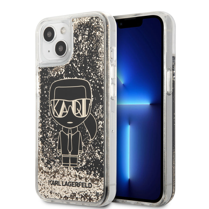 Karl Lagerfeld iPhone 14 Plus Backcover hoesje - Liquid Glitter - Gatsby Ikonik - Zwart-Hoesjes-Ilumina Benelux