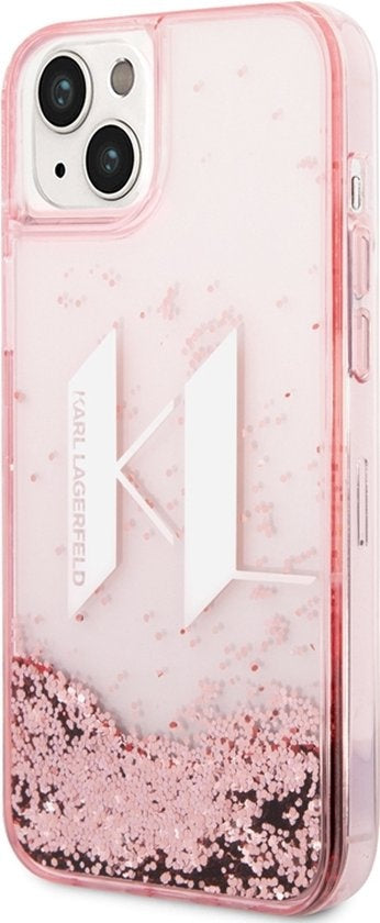 Karl Lagerfeld iPhone 14 Plus Backcover hoesje - Liquid Glitter - KL - Roze-Hoesjes-Ilumina Benelux