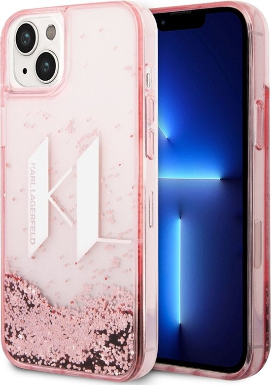 Karl Lagerfeld iPhone 14 Plus Backcover hoesje - Liquid Glitter - KL - Roze-Hoesjes-Ilumina Benelux
