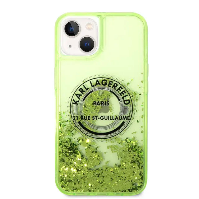 Karl Lagerfeld iPhone 14 Plus Backcover hoesje - Liquid Glitter - RSG - Groen-Hoesjes-Ilumina Benelux