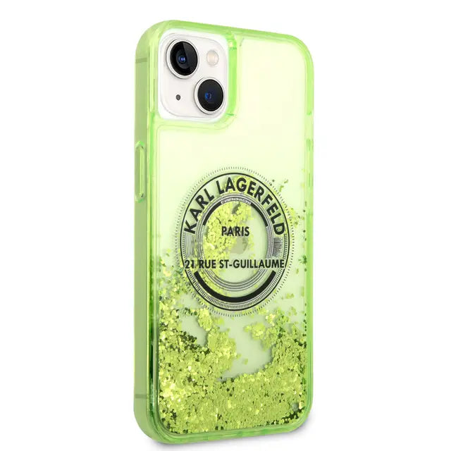 Karl Lagerfeld iPhone 14 Plus Backcover hoesje - Liquid Glitter - RSG - Groen-Hoesjes-Ilumina Benelux
