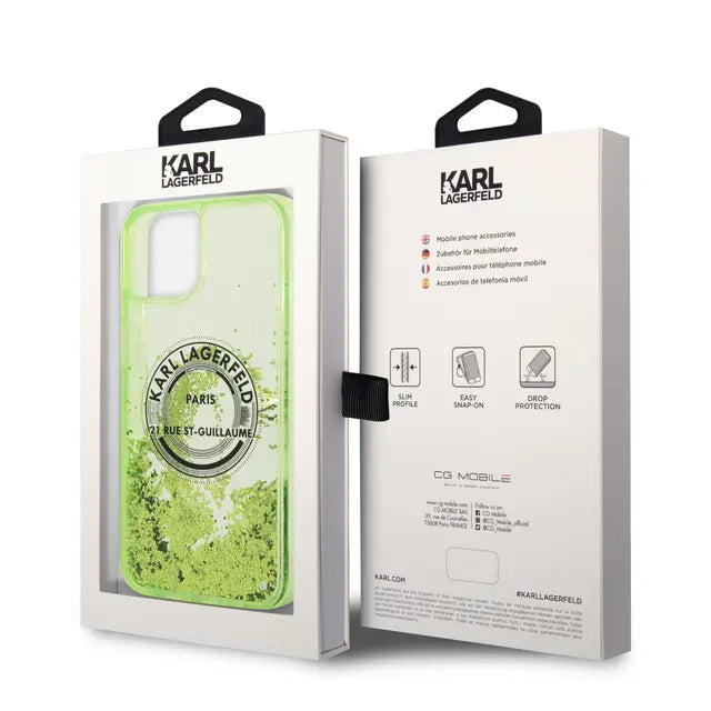 Karl Lagerfeld iPhone 14 Plus Backcover hoesje - Liquid Glitter - RSG - Groen-Hoesjes-Ilumina Benelux