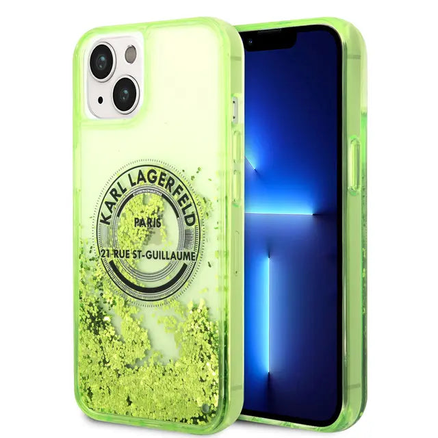 Karl Lagerfeld iPhone 14 Plus Backcover hoesje - Liquid Glitter - RSG - Groen-Hoesjes-Ilumina Benelux