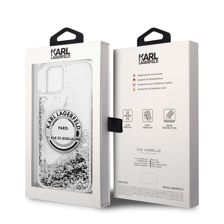 Karl Lagerfeld iPhone 14 Plus Backcover hoesje - Liquid Glitter - RSG - Zilver-Hoesjes-Ilumina Benelux