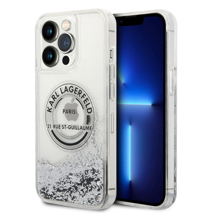 Karl Lagerfeld iPhone 14 Plus Backcover hoesje - Liquid Glitter - RSG - Zilver-Hoesjes-Ilumina Benelux