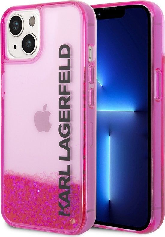 Karl Lagerfeld iPhone 14 Plus Backcover hoesje- Liquid Glitter - Roze-Hoesjes-Ilumina Benelux