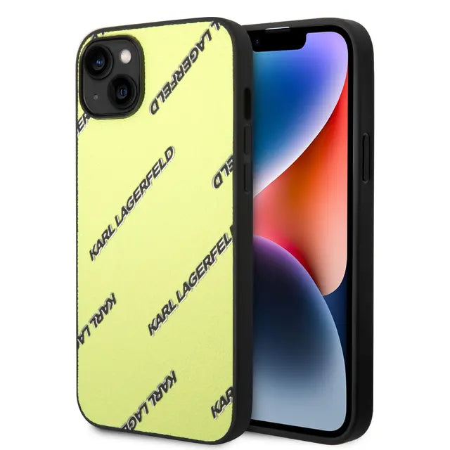 Karl Lagerfeld iPhone 14 Plus Backcover hoesje - Logomania - Geel-Hoesjes-Ilumina Benelux