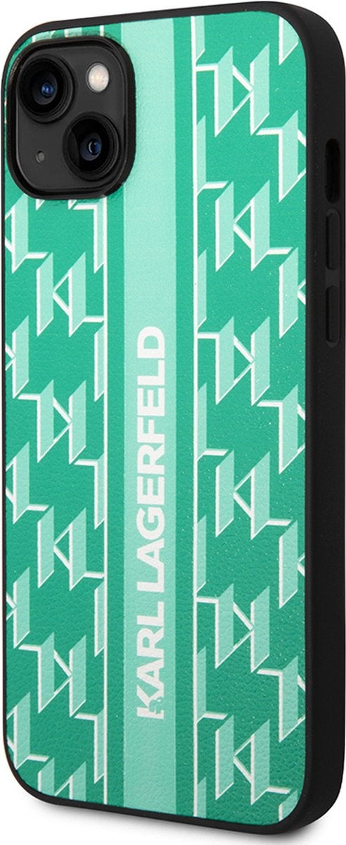 Karl Lagerfeld iPhone 14 Plus Backcover hoesje- Monogram Stripe - Groen-Hoesjes-Ilumina Benelux