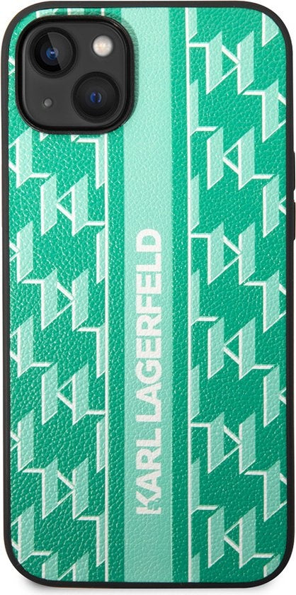 Karl Lagerfeld iPhone 14 Plus Backcover hoesje- Monogram Stripe - Groen-Hoesjes-Ilumina Benelux