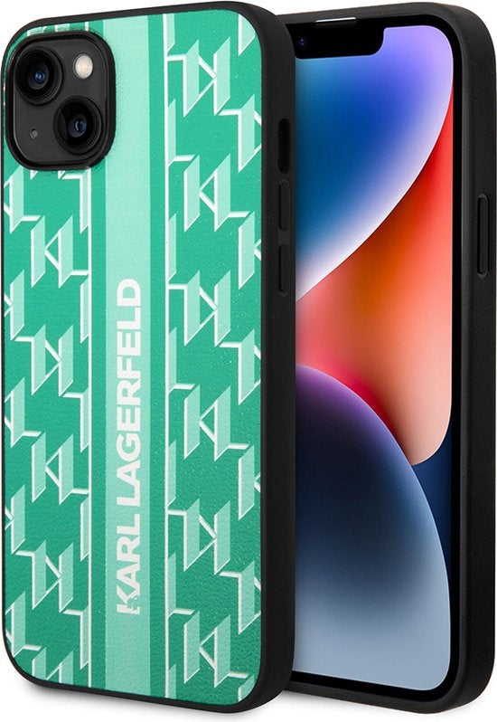 Karl Lagerfeld iPhone 14 Plus Backcover hoesje- Monogram Stripe - Groen-Hoesjes-Ilumina Benelux