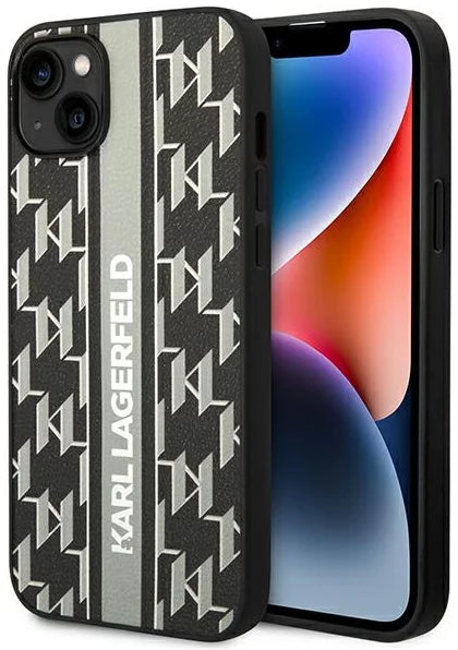 Karl Lagerfeld iPhone 14 Plus Backcover hoesje - Monogram Stripe - Zwart-Hoesjes-Ilumina Benelux