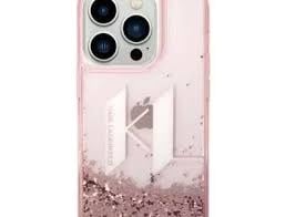 Karl Lagerfeld iPhone 14 Pro Backcover hoesje - Glitter KL Logo - Roze-Hoesjes-Ilumina Benelux