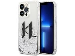 Karl Lagerfeld iPhone 14 Pro Backcover hoesje - Glitter KL Logo - Zilver-Hoesjes-Ilumina Benelux