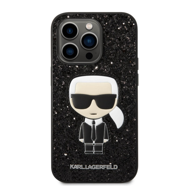Karl Lagerfeld iPhone 14 Pro Backcover hoesje - Glitter - Karl - Zwart-Hoesjes-Ilumina Benelux