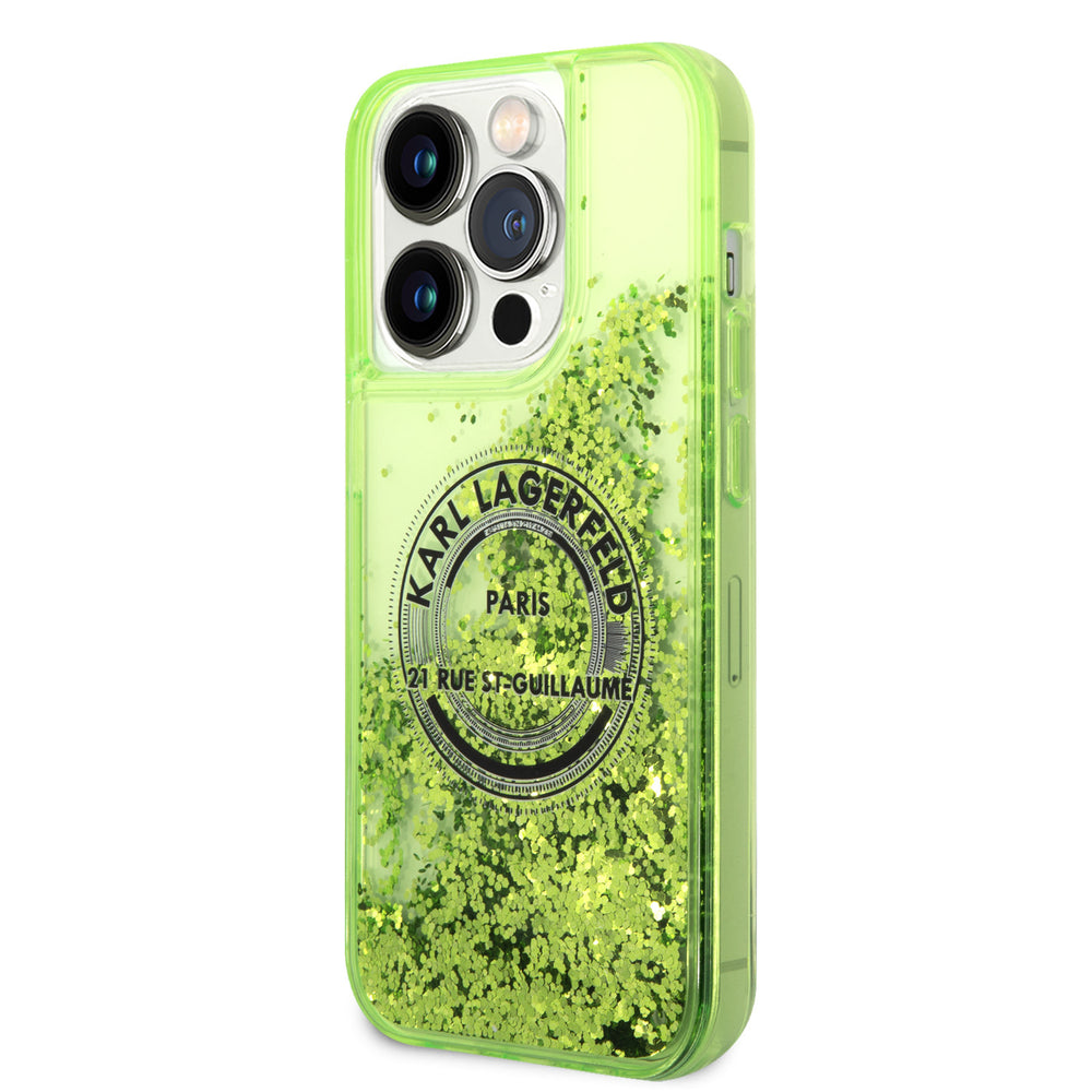 Karl Lagerfeld iPhone 14 Pro Backcover hoesje - Glitter RSG - Groen-Hoesjes-Ilumina Benelux