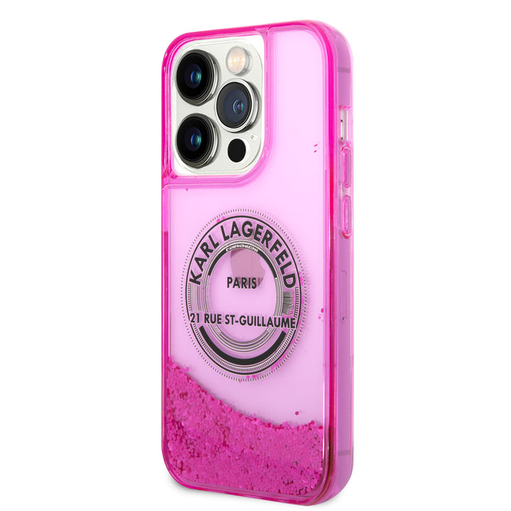 Karl Lagerfeld iPhone 14 Pro Backcover hoesje - Glitter RSG - Roze-Hoesjes-Ilumina Benelux