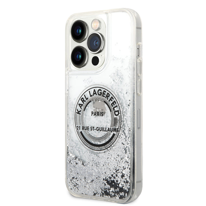 Karl Lagerfeld iPhone 14 Pro Backcover hoesje - Glitter RSG - Zilver-Hoesjes-Ilumina Benelux