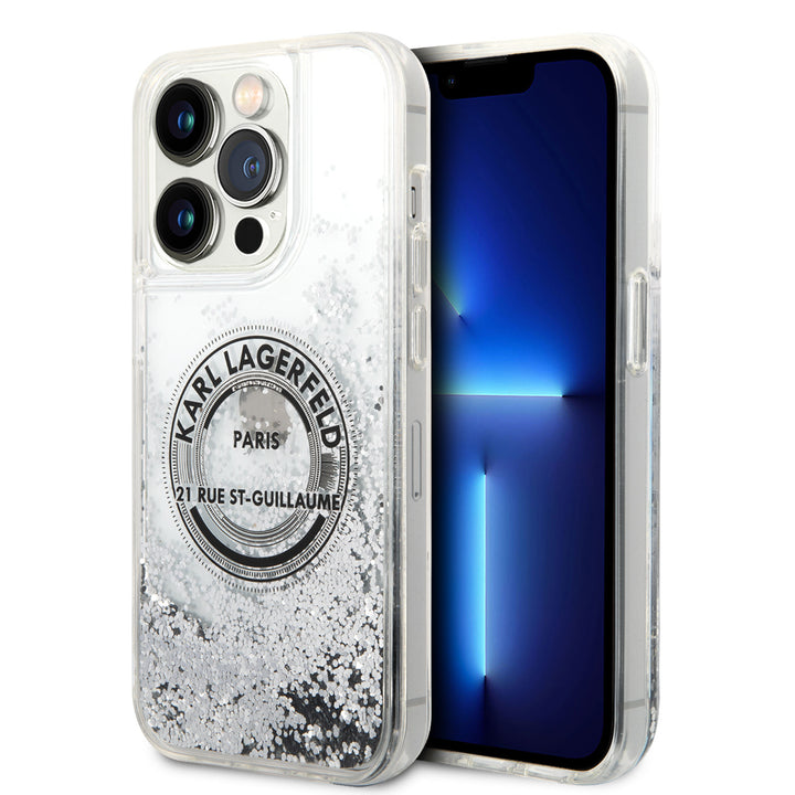 Karl Lagerfeld iPhone 14 Pro Backcover hoesje - Glitter RSG - Zilver-Hoesjes-Ilumina Benelux
