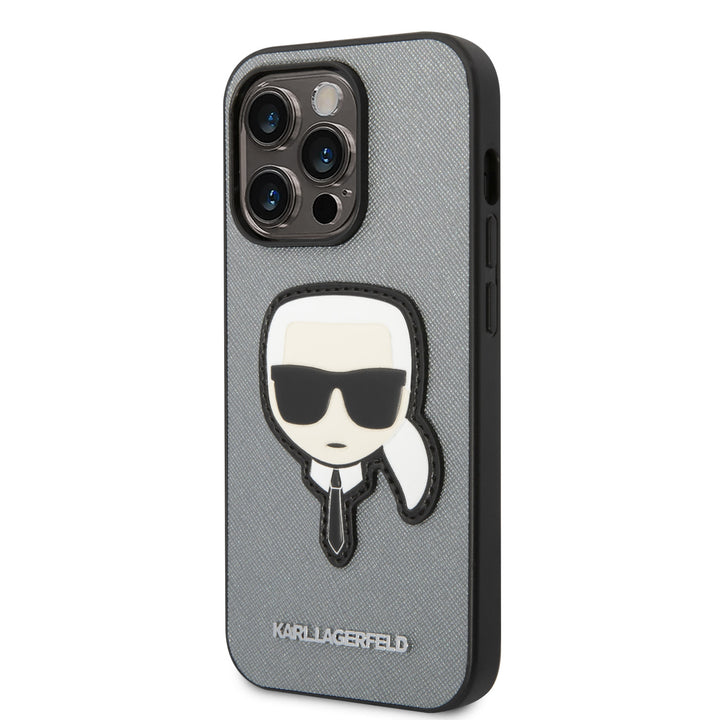 Karl Lagerfeld iPhone 14 Pro Backcover hoesje - Karl Head Patch - Zilver-Hoesjes-Ilumina Benelux