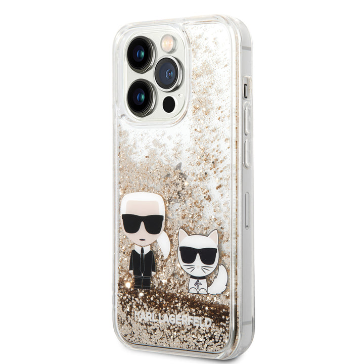 Karl Lagerfeld iPhone 14 Pro Backcover hoesje - Liquid Glitter - K&C - Goud-Hoesjes-Ilumina Benelux