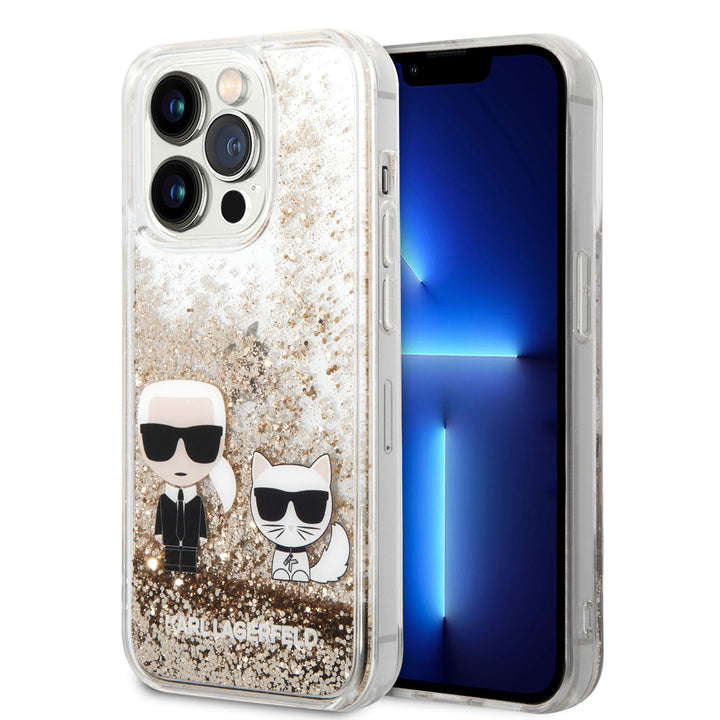 Karl Lagerfeld iPhone 14 Pro Backcover hoesje - Liquid Glitter - K&C - Goud-Hoesjes-Ilumina Benelux
