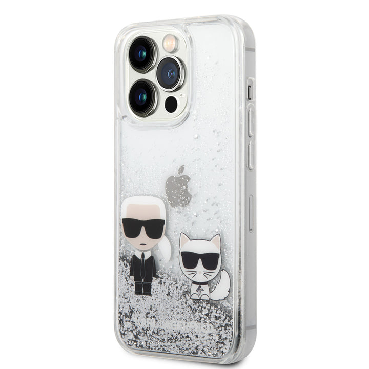 Karl Lagerfeld iPhone 14 Pro Backcover hoesje - Liquid Glitter - K&C - Zilver-Hoesjes-Ilumina Benelux